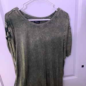 Olive green lace up sleeve tee shirt